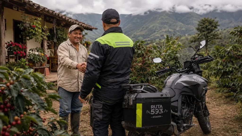Productor cafetalero saludando al viajero de RUTA 593 en su finca